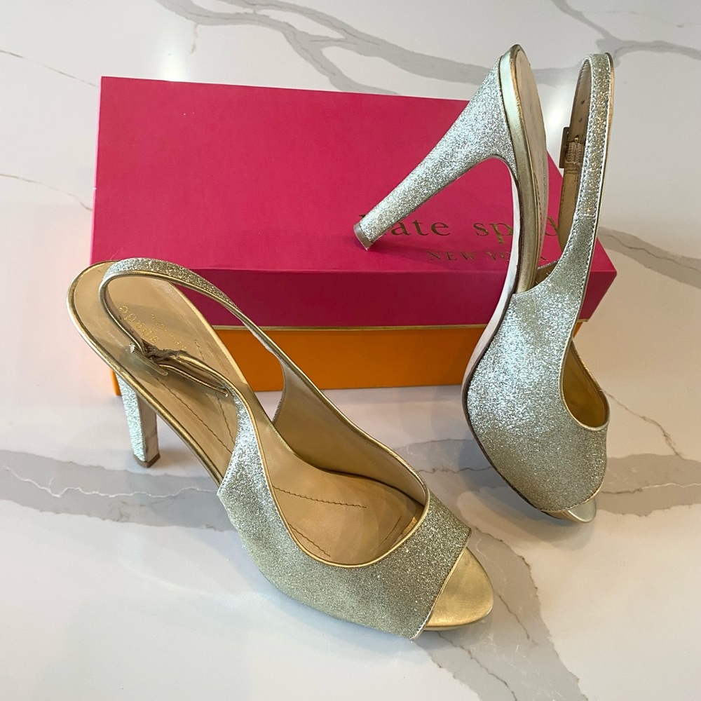Kate Spade Glitter Gold Sling-back Heels
